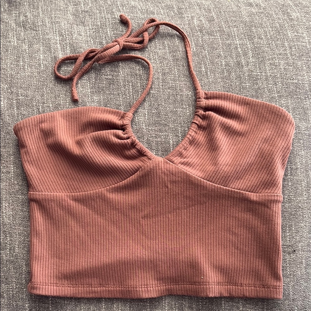 Aritzia Wilfred Dark Red/Brown Tie Neck Halter Top Small